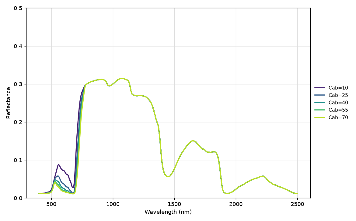 Sensitivity of INFORM reflectance to chlorophyll content (Cab)